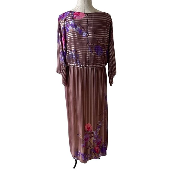 Hanae Mori Vintage 70s Womens Maxi Dress Size 12 Pink Purple Floral Chiffon - Picture 12 of 16